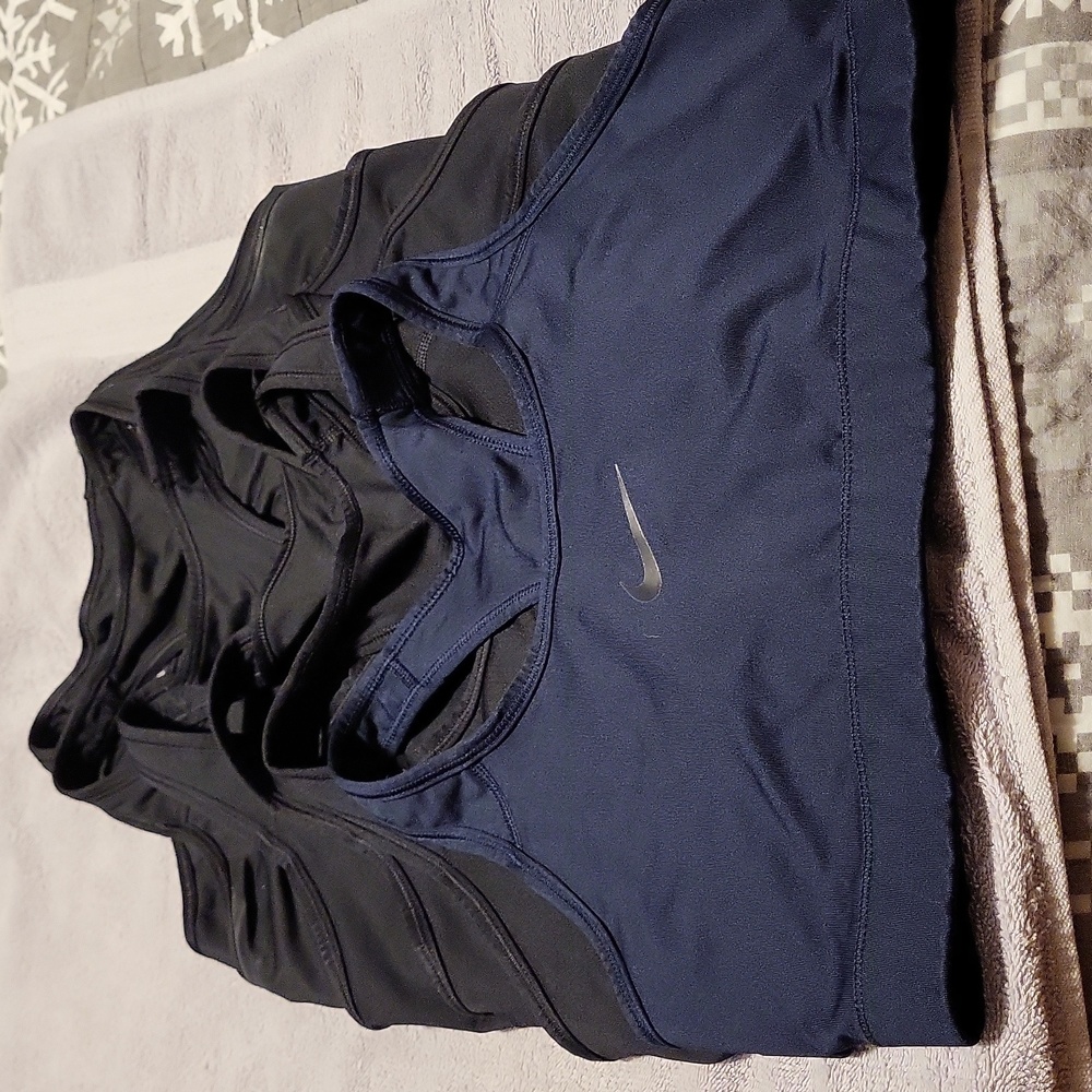 WOMENS NIKE DRI FIT LARGE SPORTS BRAS TOTAL OF 6 5 BLACK ONE NAVY